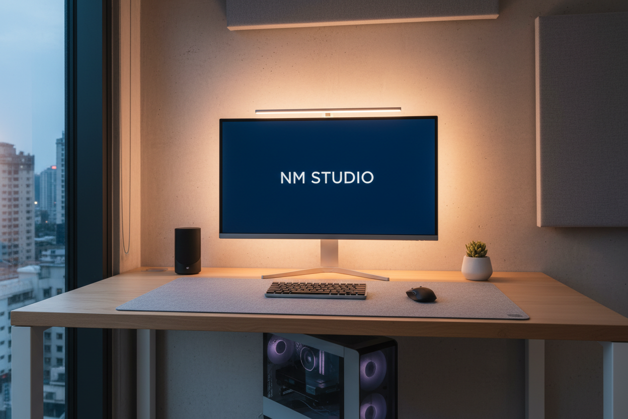 génère moi une image d’un ordinateur où il y’a marqué nm studio 