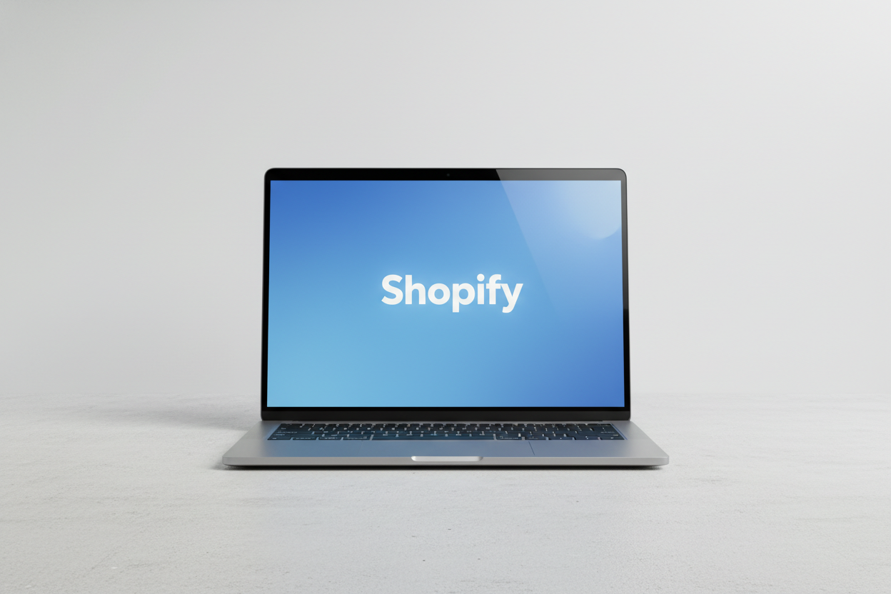 je veux juste un ordinateur avec un fond d'écran avec marqué shopify